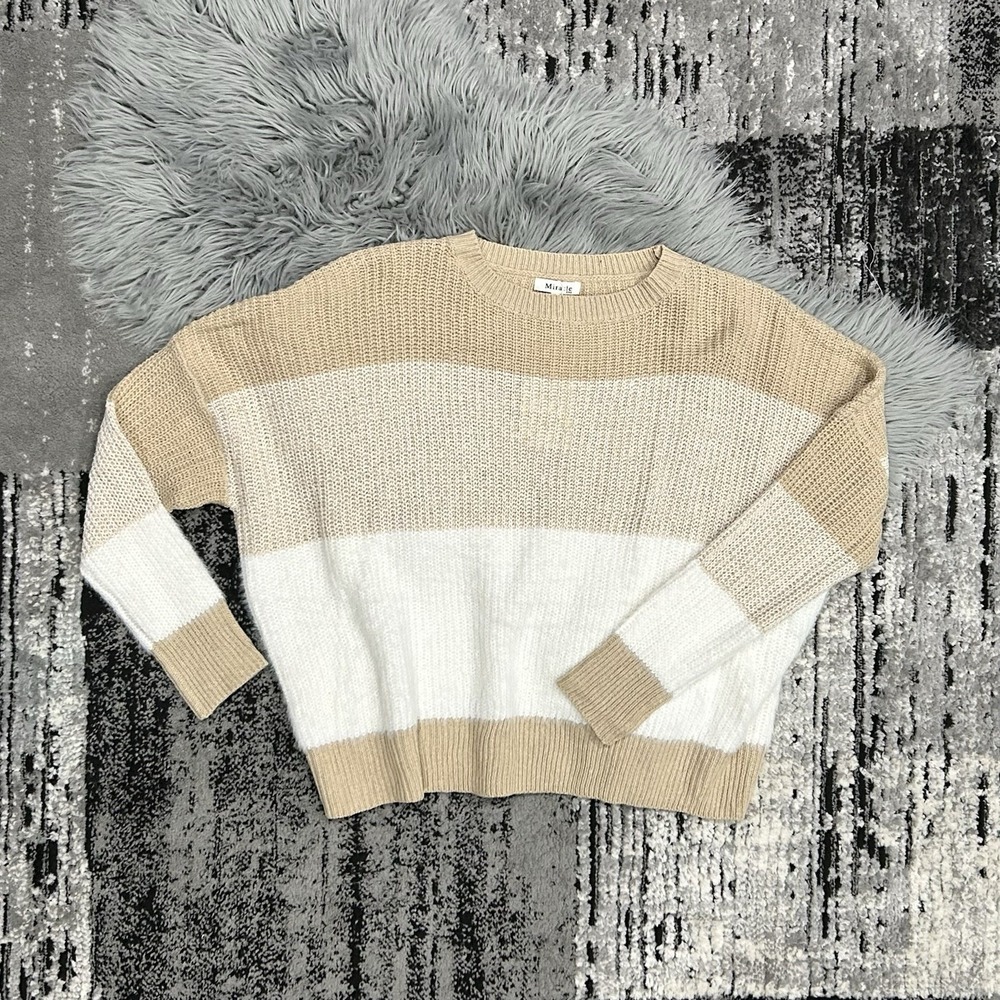 Miracle USA Women's Boutique Tan/White Color Block Oversized‎ Sweater Size M/L